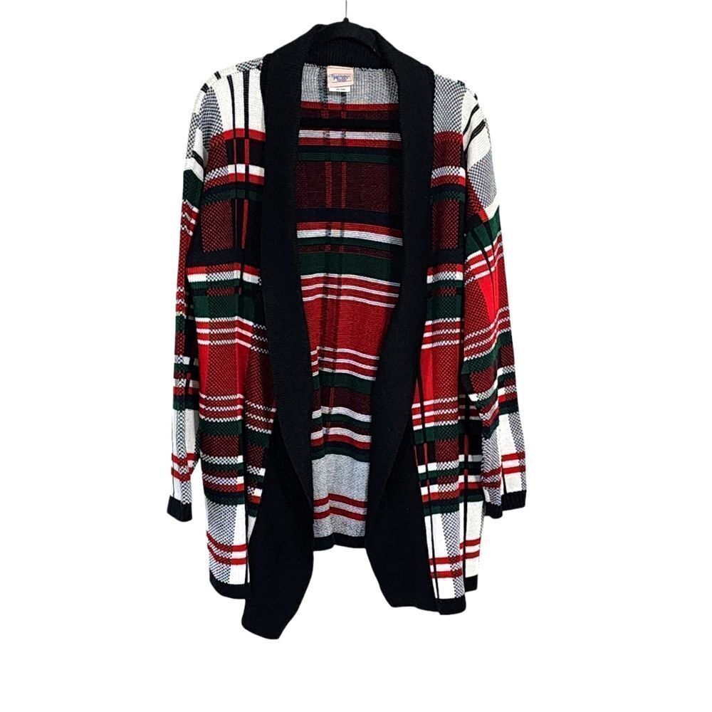 Vintage Cardigan Sweater tarten plaid Open Front Cabincore Grandpa Academia L